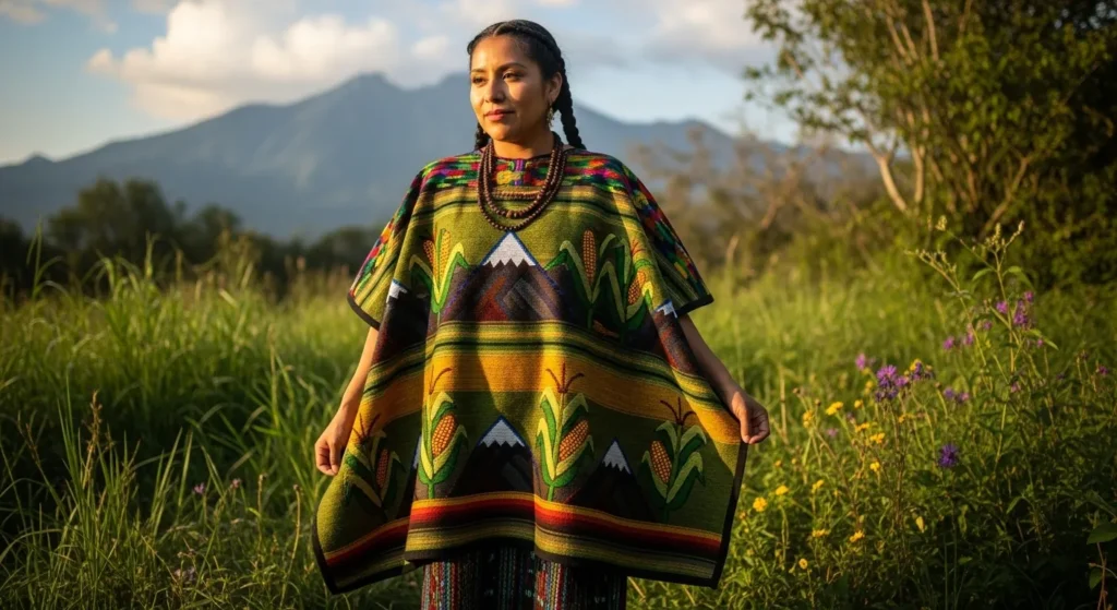 Mujer portando un huipil tradicional
