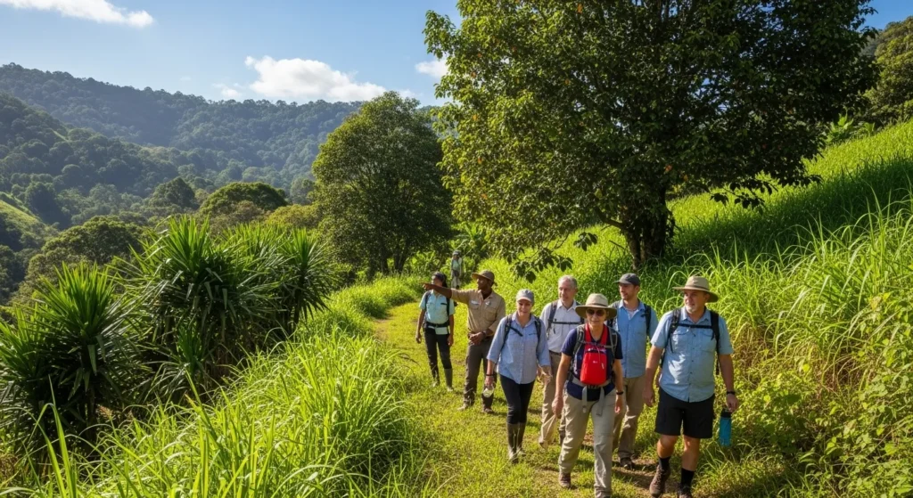 Turistas caminando en reserva natural